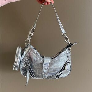 Aldo Metallic Silver Shoulder Bag with Detachable Pouch
